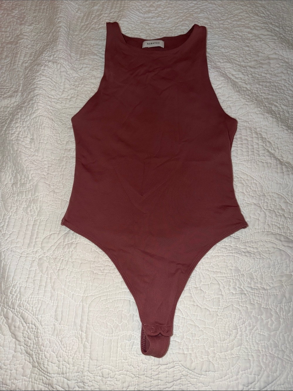 Babaton Maroon Ribbed Tank One-Piece Bodysuit